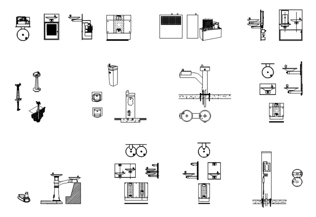Descarga gratis bloques CAD de fuentes de agua potable para AutoCAD