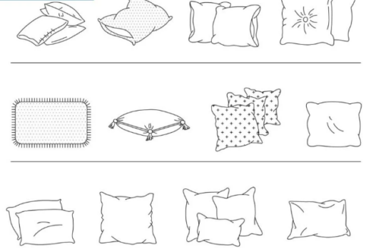 Bloques AutoCAD de almohadas para proyectos de arquitectura interior, dormitorios y diseño de mobiliario en formato DWG.