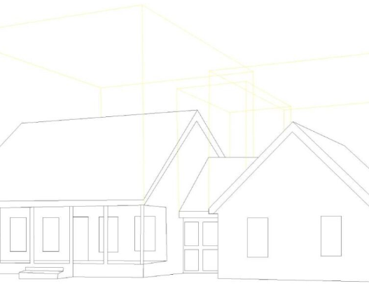 Bloque AutoCAD de casa residencial en vista 2D con estructura básica, techos inclinados y volumetría arquitectónica para proyectos de vivienda en formato DWG.