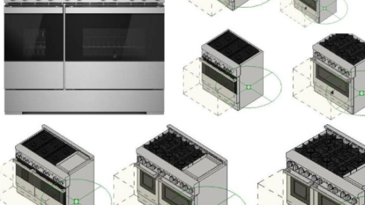 Bloque AutoCAD de cocina a gas profesional con quemadores y horno para proyectos de diseño de cocinas industriales y restaurantes en formato DWG.
