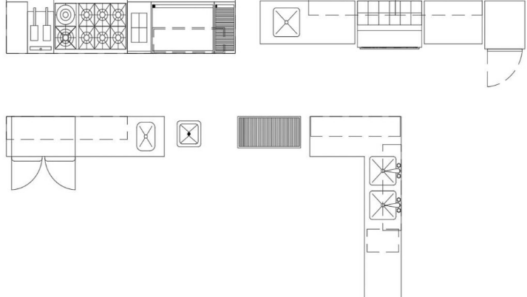 Bloques AutoCAD de cocina industrial con equipos gastronómicos como cocinas, campanas, mesas de trabajo y fregaderos para proyectos de restaurantes y espacios comerciales en DWG.