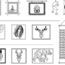 Bloques AutoCAD de decoración de pared con cuadros y elementos decorativos para proyectos de diseño interior y arquitectura en formato DWG.