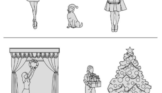 Bloques AutoCAD de decoraciones navideñas con árbol de Navidad, adornos y elementos festivos para proyectos de diseño interior y decoración en formato DWG.