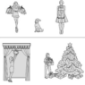 Bloques AutoCAD de decoraciones navideñas con árbol de Navidad, adornos y elementos festivos para proyectos de diseño interior y decoración en formato DWG.