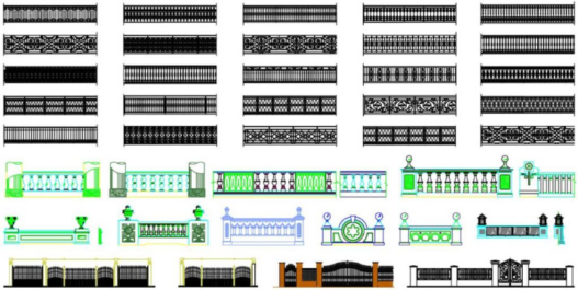 Bloques AutoCAD de diseños de cercas y rejas metálicas en 2D para proyectos de arquitectura, cerramientos y diseño de fachadas.