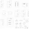 Colección de bloques AutoCAD de equipamiento hospitalario con consultorios médicos, estaciones de camillas, áreas de lavado, planchado, vestidores y sanitarios en planta y alzado.