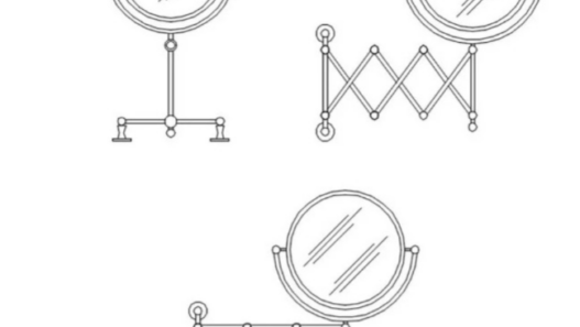 Bloques AutoCAD de espejos de tocador y espejos de maquillaje con soporte para proyectos de diseño interior, baños y dormitorios en formato DWG.