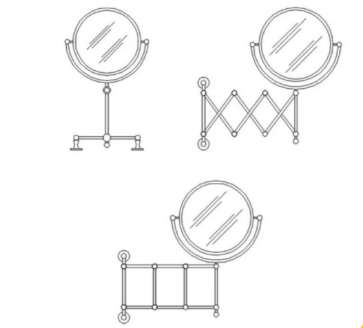 Bloques AutoCAD de espejos de tocador y espejos de maquillaje con soporte para proyectos de diseño interior, baños y dormitorios en formato DWG.