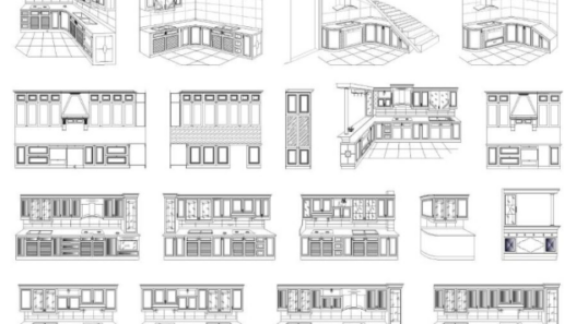 Bloque AutoCAD de gabinete de cocina con puertas, cajones y almacenamiento para proyectos de diseño de cocinas en formato DWG.