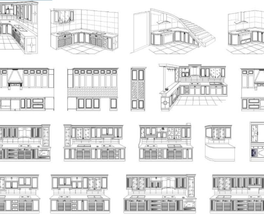 Bloque AutoCAD de gabinete de cocina con puertas, cajones y almacenamiento para proyectos de diseño de cocinas en formato DWG.