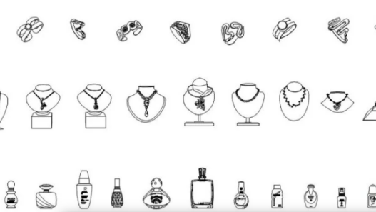 Bloques AutoCAD de joyería y accesorios de lujo como anillos, collares y pulseras para proyectos de diseño comercial, vitrinas y tiendas de joyería en formato DWG.