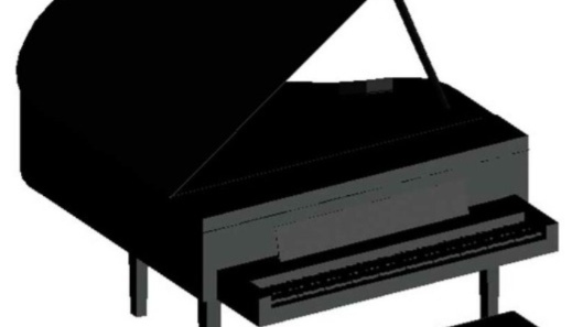 Bloque AutoCAD de piano 3D para proyectos de arquitectura interior, diseño de salas de música y espacios culturales en formato DWG.