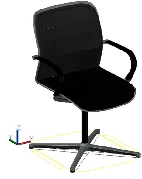 Bloque AutoCAD de silla giratoria 3D para oficinas y espacios de trabajo, modelo detallado para proyectos de diseño interior y mobiliario en DWG.