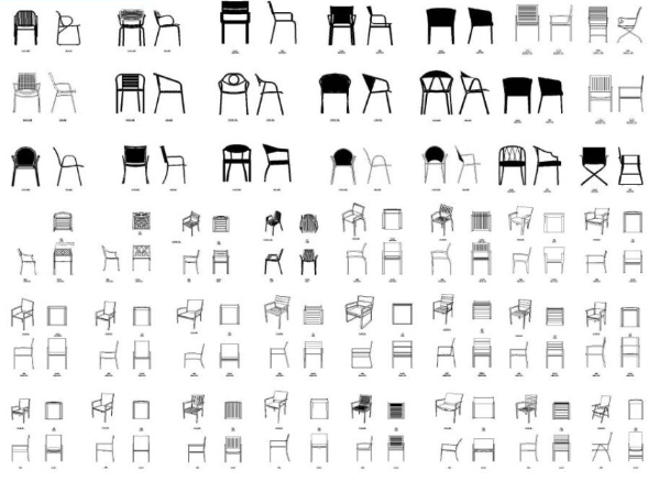 Bloques AutoCAD de sillas en planta y alzado para proyectos de arquitectura, diseño interior y mobiliario en formato DWG.