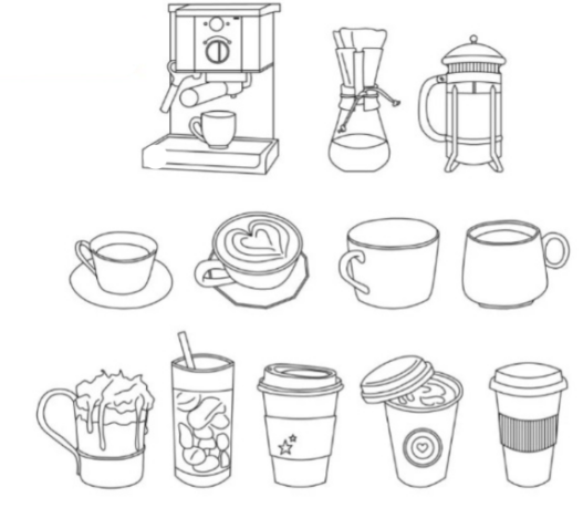 Bloques AutoCAD de taza de café para proyectos de arquitectura interior, cafeterías, restaurantes y diseño de interiores en formato DWG.