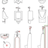 Bloques AutoCAD de urinarios y aparatos sanitarios en planta, alzado y sección para diseño de baños públicos y proyectos sanitarios en DWG.