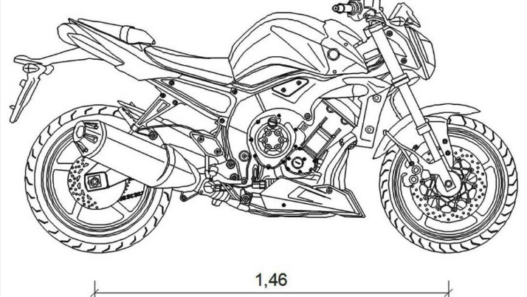 Bloque AutoCAD de motocicleta Yamaha FZ1 1000 en vista lateral con alto nivel de detalle técnico para proyectos de transporte y diseño vehicular en formato DWG.