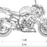 Bloque AutoCAD de motocicleta Yamaha FZ1 1000 en vista lateral con alto nivel de detalle técnico para proyectos de transporte y diseño vehicular en formato DWG.