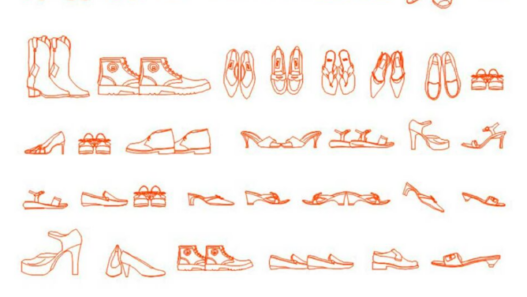 Bloques AutoCAD de zapatos en formato CAD para proyectos de diseño de interiores, arquitectura residencial y representación de objetos personales en planos DWG.