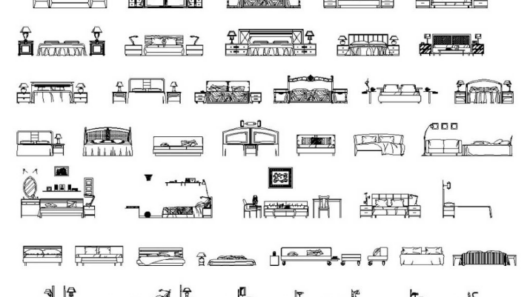 Bloques AutoCAD de alzado frontal de camas con diferentes diseños, cabeceras y detalles para proyectos de arquitectura y diseño interior.