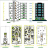 Bloques AutoCAD de arquitectura de apartamento de 6 plantas con planos, distribución vertical y detalles constructivos para proyectos residenciales.