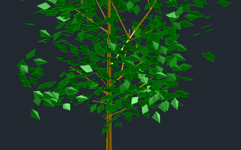 Bloques AutoCAD de árbol en 3D con hojas, tronco y estructura para proyectos de paisajismo y visualización arquitectónica.