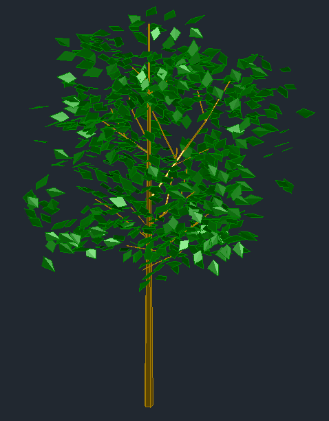 Bloques AutoCAD de árbol en 3D con hojas, tronco y estructura para proyectos de paisajismo y visualización arquitectónica.