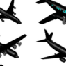 Bloques AutoCAD de aviones en 3D con diferentes modelos y vistas isométricas para proyectos de arquitectura, aviación y diseño técnico.