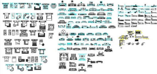 Bloques AutoCAD de biblioteca de camas con diferentes diseños en planta y alzado para proyectos de arquitectura y diseño interior.
