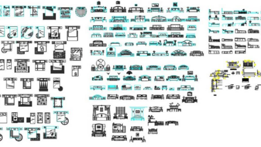 Bloques AutoCAD de biblioteca de camas con diferentes diseños en planta y alzado para proyectos de arquitectura y diseño interior.