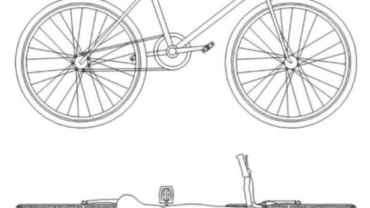 Bloques AutoCAD de bicicleta en 2D con vistas en planta y lateral, incluyendo detalles de ruedas, estructura y componentes para proyectos técnicos.
