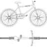 Bloques AutoCAD de bicicleta en 2D con vistas en planta y lateral, incluyendo detalles de ruedas, estructura y componentes para proyectos técnicos.