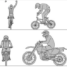 Bloques AutoCAD de ciclistas en diferentes posiciones y vistas con bicicletas para proyectos de arquitectura, movilidad urbana y diseño técnico.