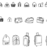 Bloque AutoCAD de bolsos, mochilas y maletas para proyectos de tiendas de moda, retail y diseño de espacios comerciales.