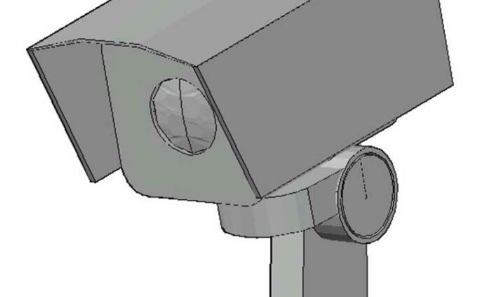 Bloque AutoCAD de cámara de vigilancia CCTV montada en soporte orientable para proyectos de seguridad, arquitectura e instalaciones.