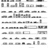 Bloques AutoCAD de camiones en planta con diferentes tipos de vehículos pesados para proyectos de arquitectura y planificación urbana.