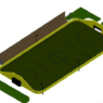 Modelo de campo de fútbol 3D en AutoCAD con líneas reglamentarias, porterías y dimensiones deportivas para proyectos arquitectónicos y deportivos.