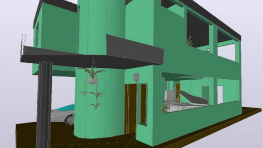 Bloques AutoCAD de casa en 3D con vistas isométricas, volumen arquitectónico y detalles exteriores para proyectos de diseño arquitectónico.