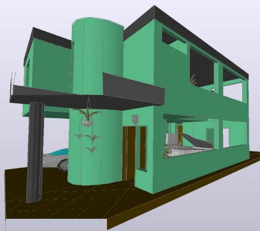 Bloques AutoCAD de casa en 3D con vistas isométricas, volumen arquitectónico y detalles exteriores para proyectos de diseño arquitectónico.
