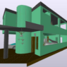 Bloques AutoCAD de casa en 3D con vistas isométricas, volumen arquitectónico y detalles exteriores para proyectos de diseño arquitectónico.