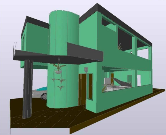 Bloques AutoCAD de casa en 3D con vistas isométricas, volumen arquitectónico y detalles exteriores para proyectos de diseño arquitectónico.