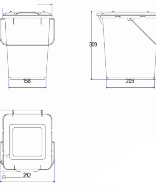 Bloque AutoCAD de contenedor de basura utilizado en proyectos de urbanismo, espacios públicos y gestión de residuos.