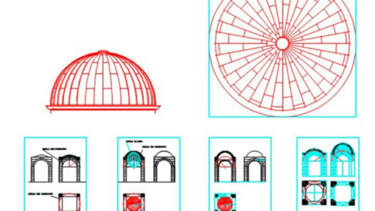 Bloques AutoCAD de cúpula arquitectónica y arcos utilizados para proyectos de arquitectura clásica, diseño estructural y construcción.