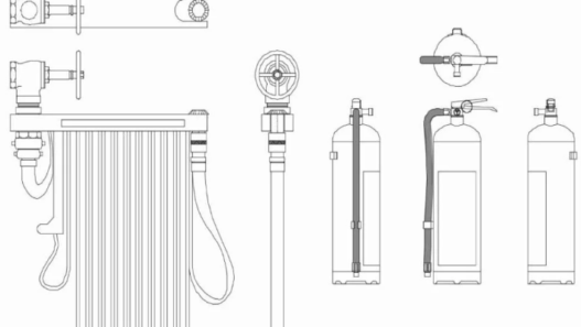 Bloques AutoCAD de equipos contra incendios con extintores, válvulas y sistemas de seguridad para proyectos de arquitectura e instalaciones técnicas.