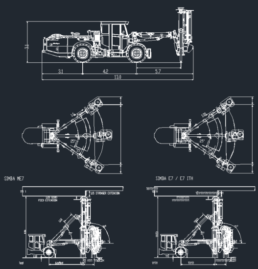 Bloques AutoCAD de equipos de minería con maquinaria pesada, camiones y herramientas industriales para proyectos de ingeniería y minería.
