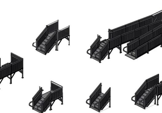 Bloques AutoCAD de escalera en 3D con estructura, peldaños y detalles constructivos para proyectos arquitectónicos.