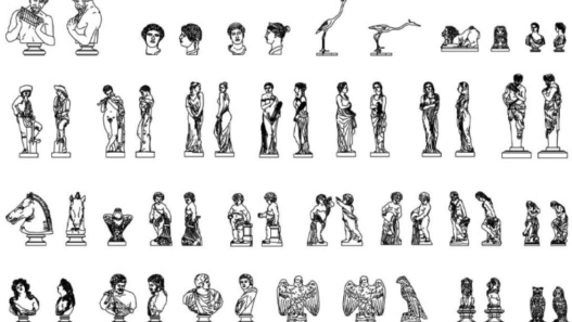 Bloques AutoCAD de esculturas y estatuas clásicas utilizadas para proyectos de arquitectura, diseño de interiores, museografía y paisajismo.