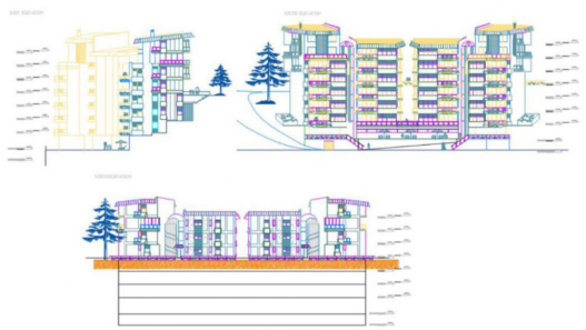 Bloques AutoCAD de fachadas de edificios con elevaciones arquitectónicas y detalles de diseño exterior para proyectos de arquitectura.