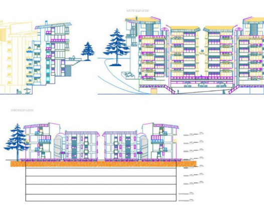 Bloques AutoCAD de fachadas de edificios con elevaciones arquitectónicas y detalles de diseño exterior para proyectos de arquitectura.