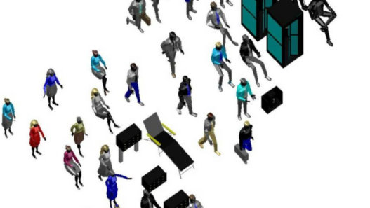 Bloques AutoCAD de figuras humanas en diferentes posiciones y actividades, incluyendo vistas en 2D y 3D para proyectos de arquitectura y diseño.